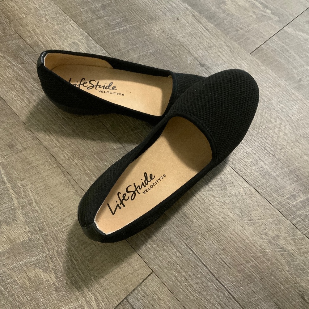 Life Stride  Velocity 2.0, Black Slip-On Shoes With Woven Knit Upper, 6.5M